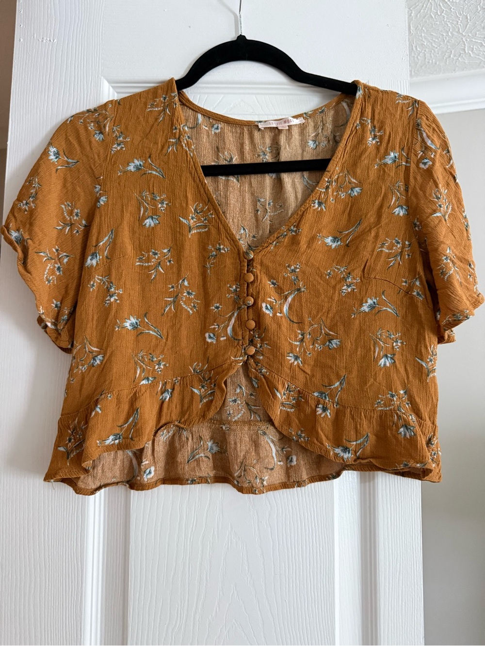 Lottie moss Mustard Floral Button-Front Crop Top S